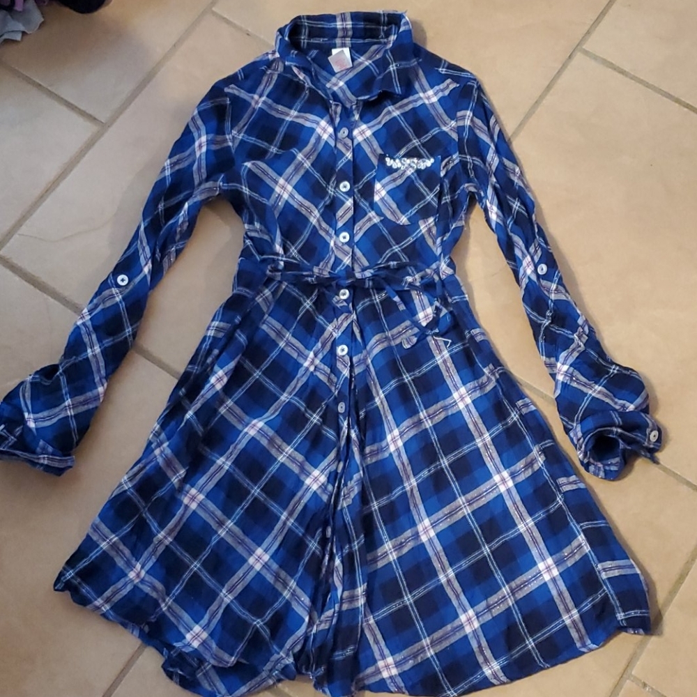 Justice Blue Plaid Dress, size 10